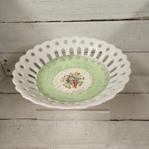 Vintage Porcelain Reticulated Trinket Keys Bowl Dish Hand Floral Cottagecore